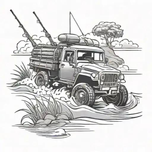 four wheel drive, fishing, australia, country tattoo design idea