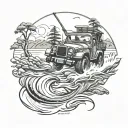 four wheel drive, fishing, australia, country tattoo design idea