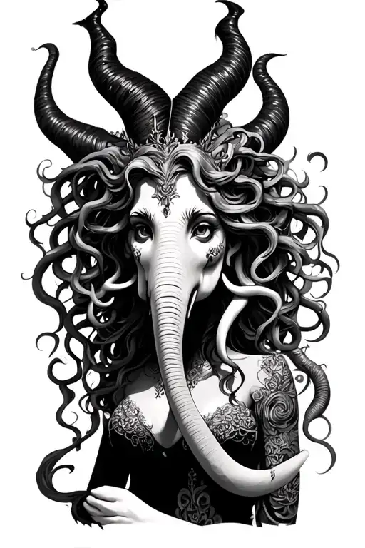 Medusa, maleficent and elephant tattoo design idea