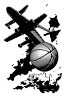 airplane travel destinations are Germany, England and Australia with a basketball at end small   tattoo design idea