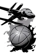 airplane travel destinations are Germany, England and Australia with a basketball at end small   tattoo design idea