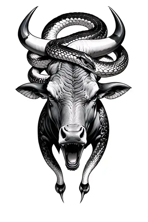 Bull 2 ​​snakes devoured in a dynamic tattoo design idea