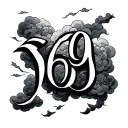 369 with clouds in the background tattoo design idea