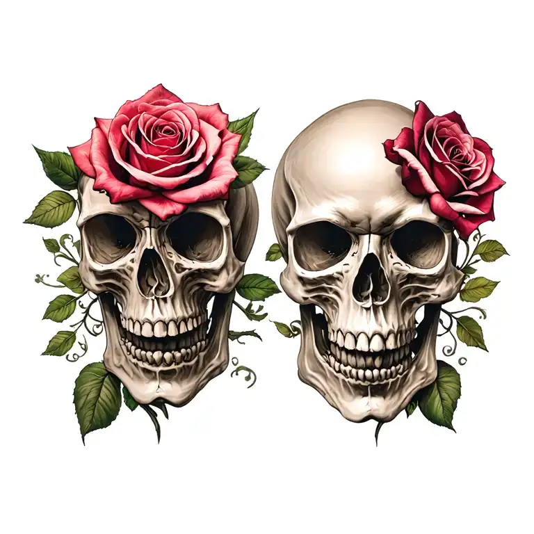 skull and roses tattoo design idea