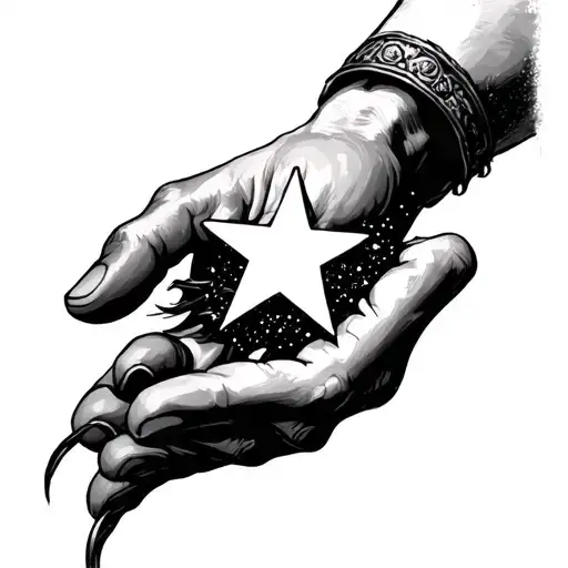 a hand holding a star and not letting it go tattoo design idea