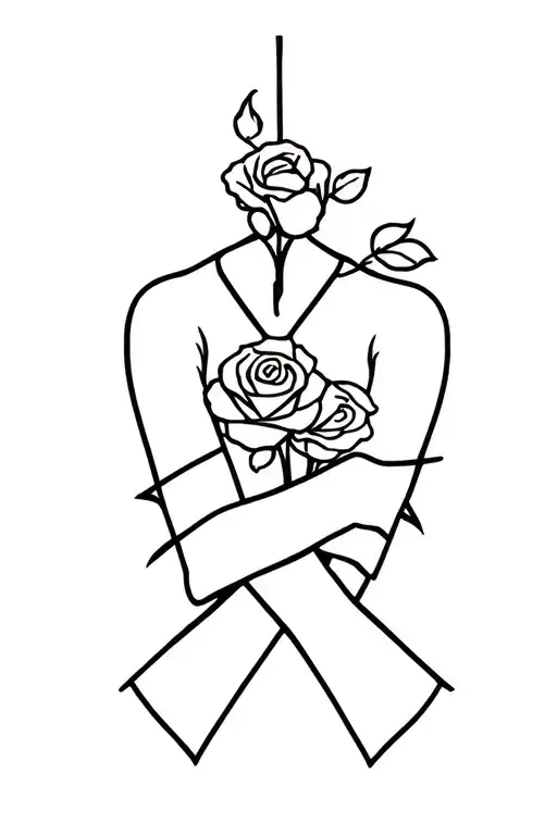 straight jacket arms crossed and roses intertwined tattoo design idea