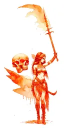 sexy Aztec girl warrior woman holding a sword, skull behind her tattoo design idea