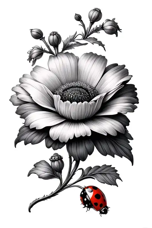 small victorian flower with tiny ladybird perched on it  tattoo design idea