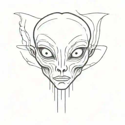 Alien face with stay weird line below it tattoo design idea