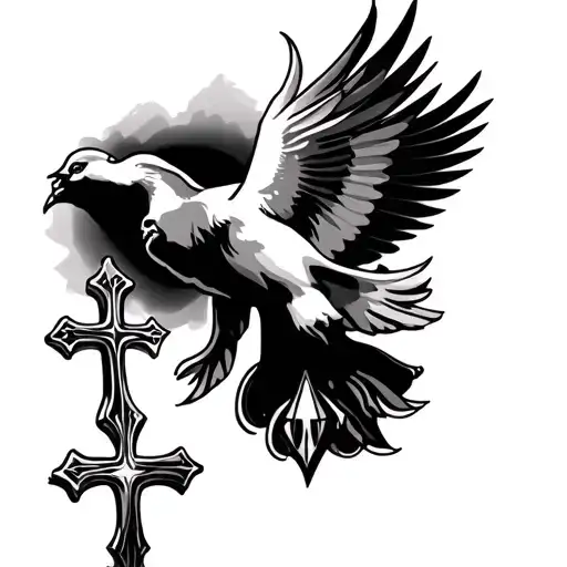 dove with Jesus face and 3 crosses tattoo  tattoo design idea