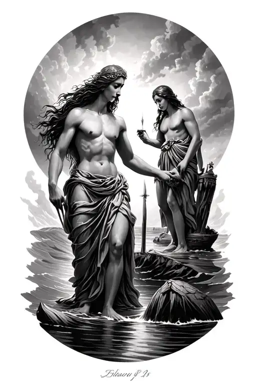 thetis dipping achilles into river styx   tattoo design idea