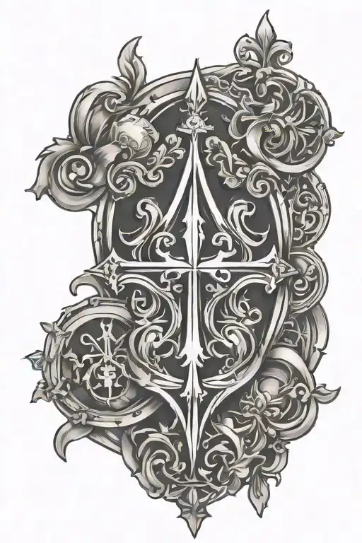 Saints and god symbol in alchemy tattoo design idea
