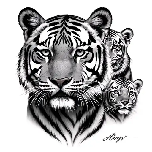 female tiger & 3 cubs tattoo design idea