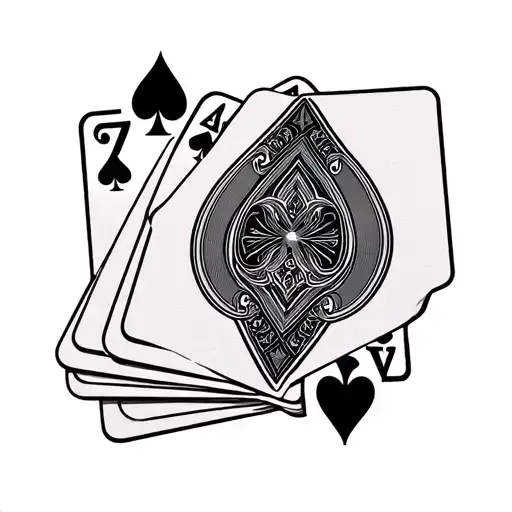 playing cards. 7 of spades on top of 2 of diamonds tattoo design idea