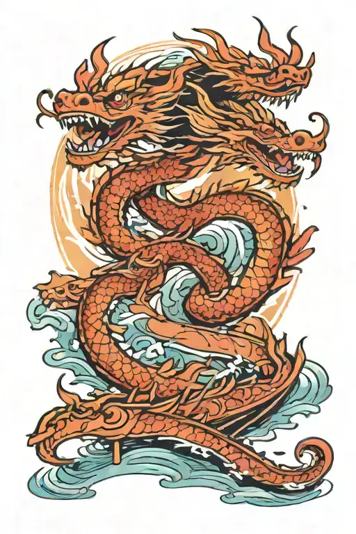 dragon BOAT  LINE PRINT WITH WATERCOLOUR tattoo design idea