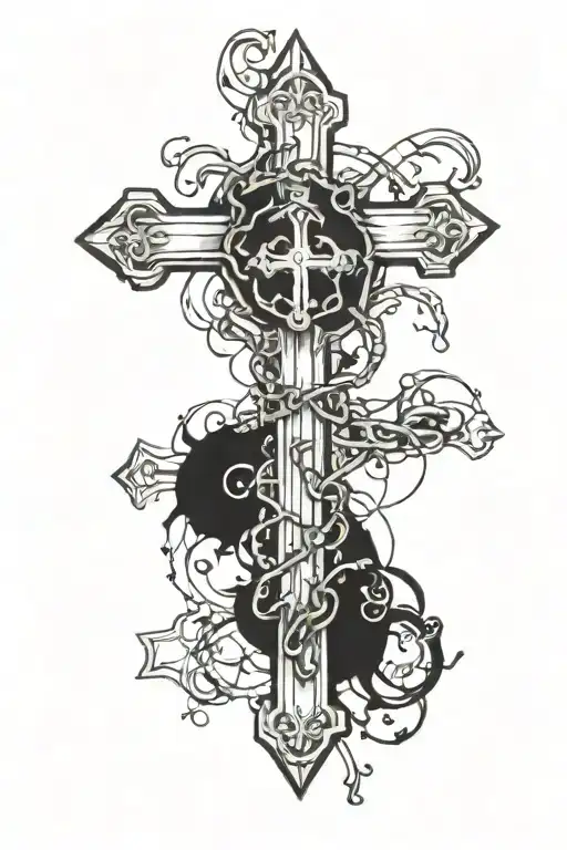 cross with a broken chain transforming tattoo design idea