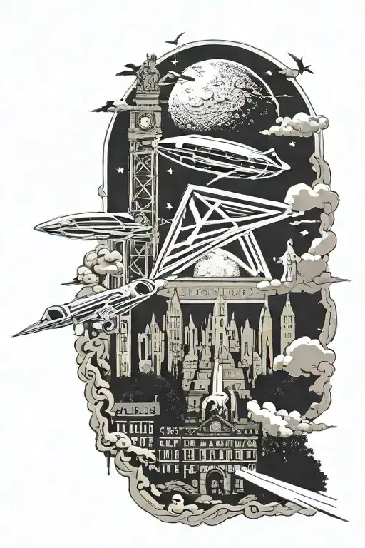 led zeppelin 1 dark side of the moon surrounded by abbey road tattoo design idea