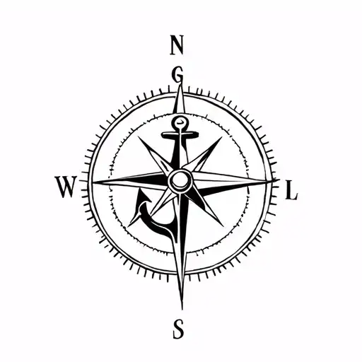 fishing, boat, compass, nautical, anchor tattoo design idea