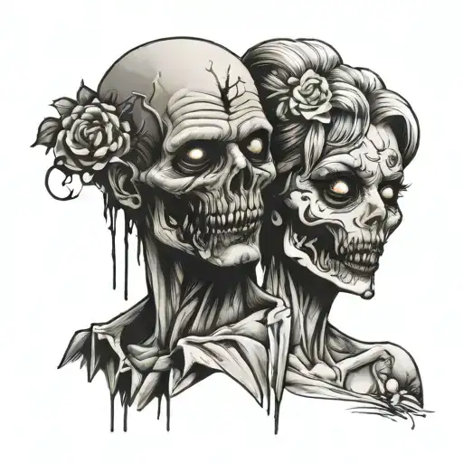 zombie husband and wife tattoo design idea