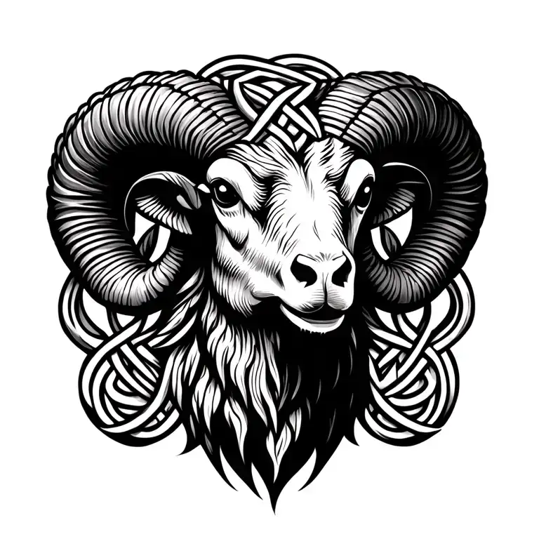 ram head made of celtic knot intertwined tattoo design idea