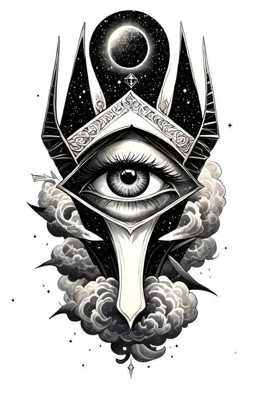 Space With Cosmic Clouds Anubis And all seeing eye Tattoo tattoo design idea