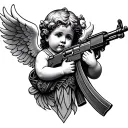 Complete cherub with AK 47 tattoo design idea