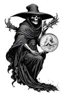 grim reaper flipping a Morgan silver dollar tattoo design idea