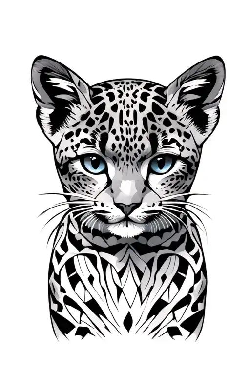 Snow leopard kitten tattoo design idea