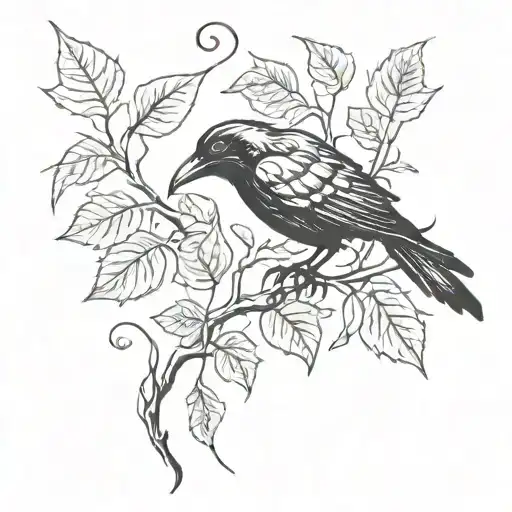 crow, poison ivy tattoo design idea