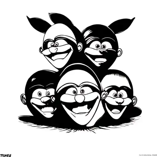 Create an image that has 3 Marvin the Martian faces from looneytunes in the looney tunes cartoon style stacked on top of tattoo design idea