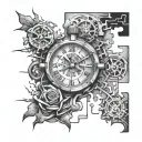 Draw a tattoo sketch in the form of puzzles, and in puzzles the theme of time, weight, code tattoo design idea