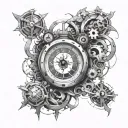 Draw a tattoo sketch in the form of puzzles, and in puzzles the theme of time, weight, code tattoo design idea