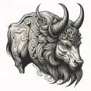 scary taurus with lone wolf looking forward tattoo design idea