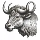 scary taurus with lone wolf looking forward tattoo design idea