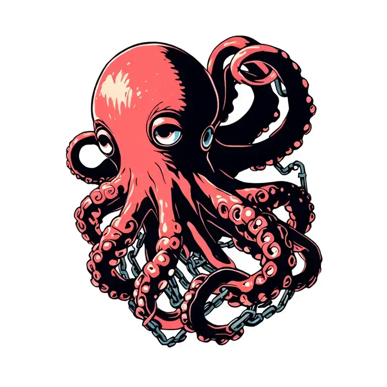 octopus holding broken chains and shackles tattoo design idea