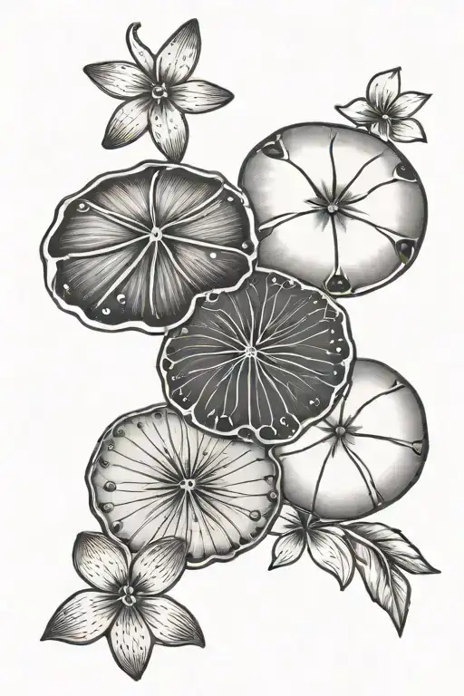 sand dollar tropical flowers tattoo design idea