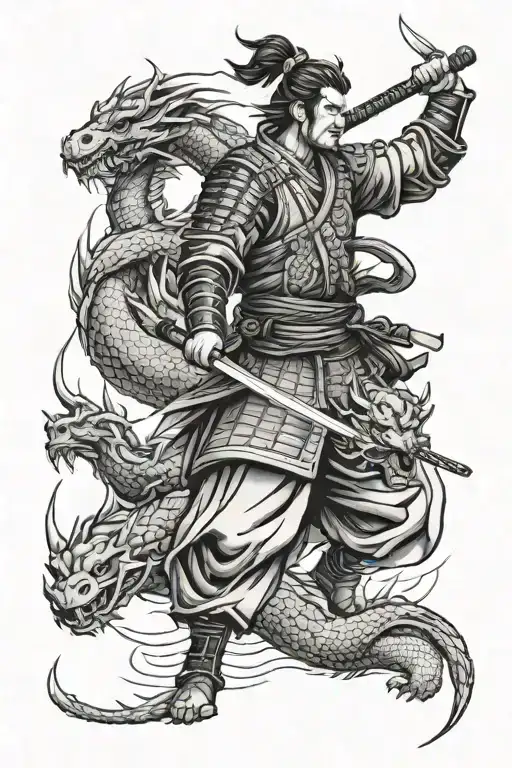samurai fighting a dragon sleeve tattoo design tattoo design idea
