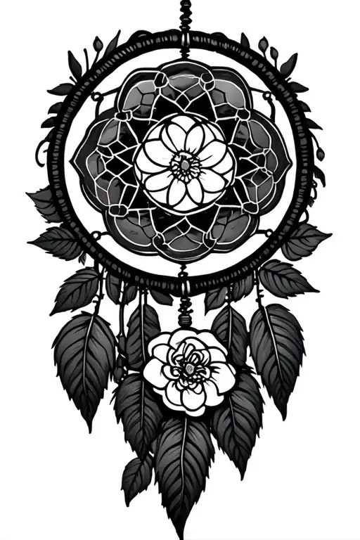 moon shaped dreamcatcher roses  tattoo design idea