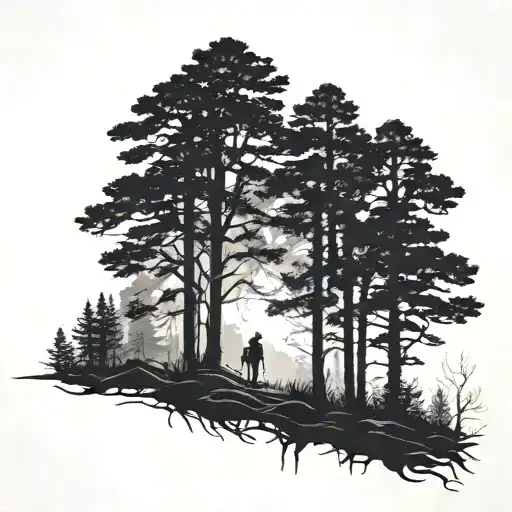 forensic psychology and photography, silhouettes in the forest  tattoo design idea