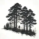 forensic psychology and photography, silhouettes in the forest  tattoo design idea