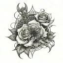 design an original tattoo using a spider web and a sword extending from a rose tattoo design idea