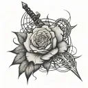 design an original tattoo using a spider web and a sword extending from a rose tattoo design idea