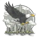 an eagle soaring over Chicago skyline tattoo design idea