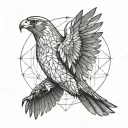 a falcon with outstretched wings flies towards the sun tattoo design idea