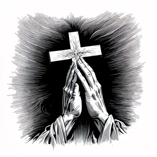 praying hands holding a cross tattoo design idea