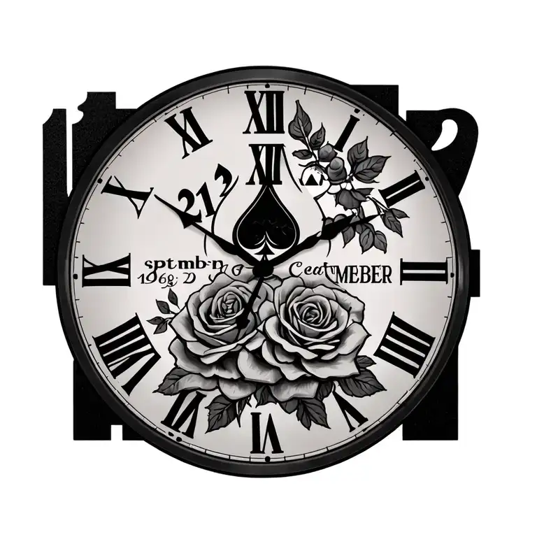 moms birthday 21 September on a clock thats1969 Roman numeralwith ace of spades and roses horizontally on my upper back  tattoo design idea