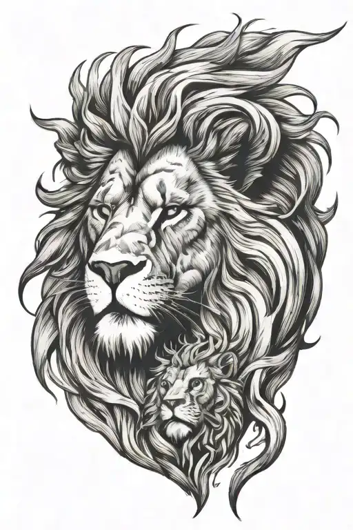 father look like a lion in the family tattoo design idea