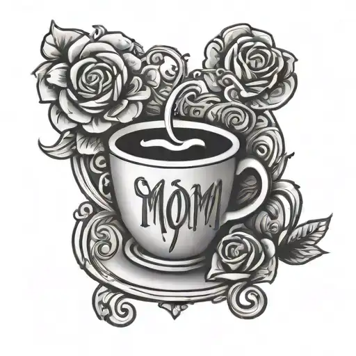 mom heart coffee cup tattoo design idea