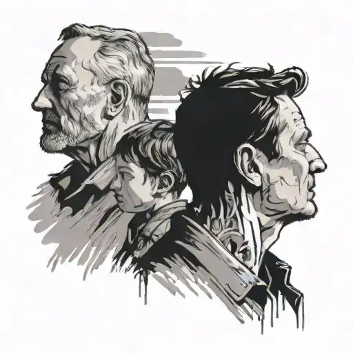 Walking through the front doorHearing “Daddy” at the top of his lungs - dad and 2 sons silhouette tattoo design idea