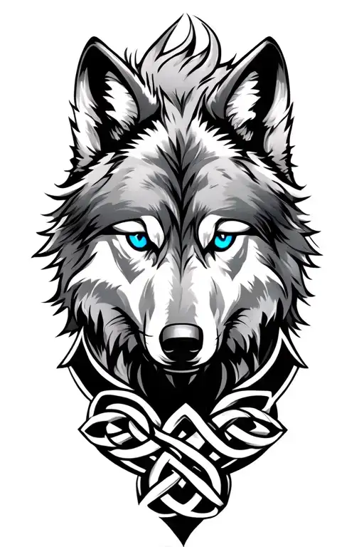 wolf with blue eyes on armor tattoo design featuring Celtic trinity knot  tattoo design idea
